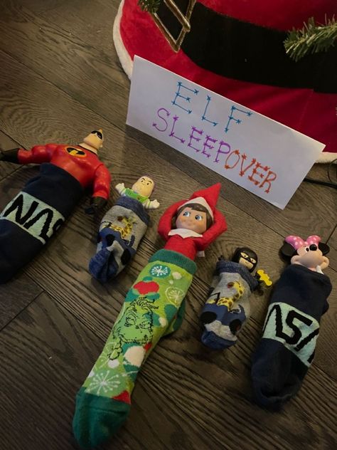 Elf On A Shelf Sleepover, Elf On The Shelf Ideas For Thanksgiving, Elf On Shelf Sleepover Ideas, Elf On The Shelf Good Behavior Ideas, Elf Babies Ideas, Welcome The Elf Back, Elf On The Shelf I'm Back Ideas, Elf On The Shelf At Grandmas House, Elf On The Shelf Plushee Pal Ideas