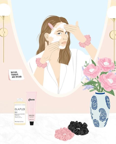 Skincare Girl, Self Care, A Woman, Illustrator, Illustrations, Makeup, Flowers, Hair, Pink