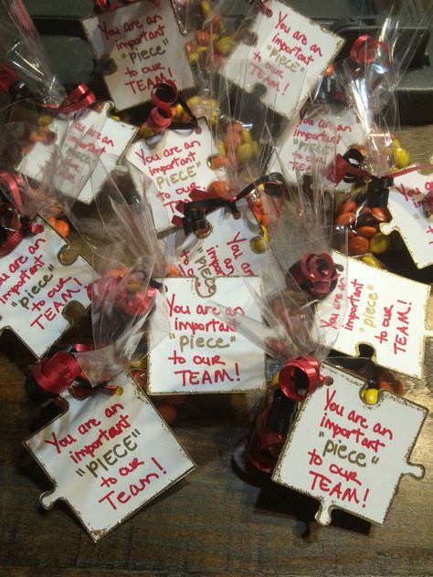 Puzzle Piece Volunteer Appreciation, Treat Bags For Employees, Team Send Off Ideas, Team Building Gift Ideas, You Are An Important Piece Of The Puzzle, Prizes For Staff Meeting, Volleyball Candy Sayings Team Gifts, Team Get Together Ideas, Team Candy Gifts