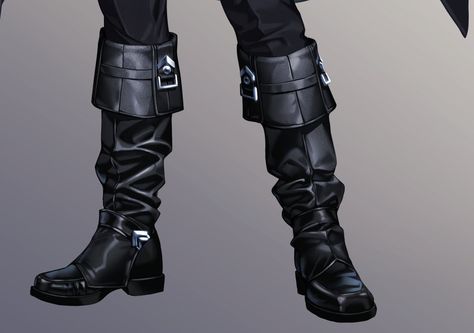 Leg Armor Concept Art, Leather Boots Reference, Boots From The Front Drawing, Dnd Boots Drawing, Leather Boots Drawing Reference, Boots Drawing Reference Front View, Boots Art Reference, Anime Boots Reference, How To Draw Boots Front View