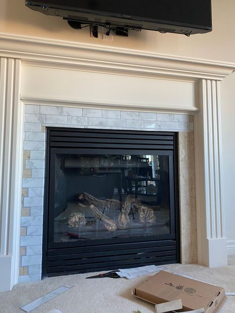 Peel And Stick Fireplace Makeover, Peel And Stick Tile Fireplace, Peel And Stick Fireplace, Tile Fireplace Makeover, Apartment 2023, Diy Fireplace Makeover, Clean Fireplace, Tile Fireplace, Smart Tiles