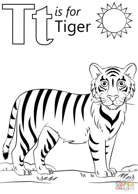 T Is For Tiger Craft, T Coloring Page, T Is For Tiger, Tiger Coloring Pages, Tiger Coloring, Hand Outline, Teacher Images, Coloring Letters, Turtle Coloring Pages