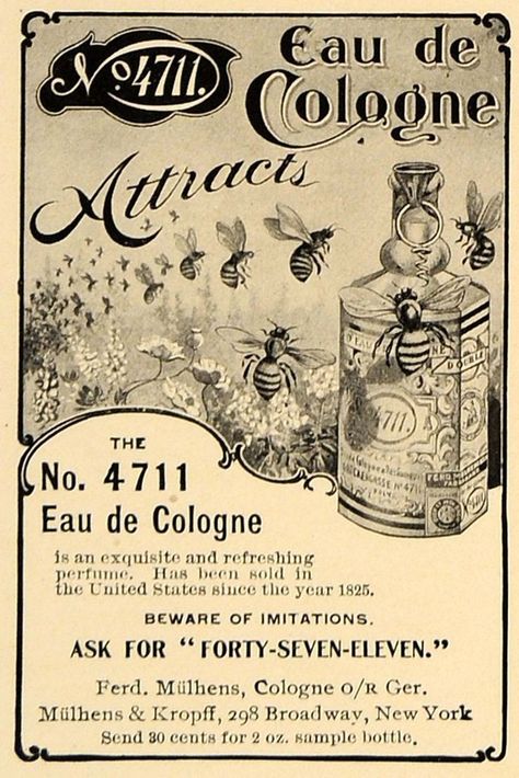 4711 Cologne, Seven Eleven, Fragrance Ad, Cologne Bottle, Perfume Ad, Vintage Cosmetics, Black And White Print, Aesthetic Painting, Vintage Perfume