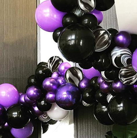 Purple And Black Balloons, Purple Birthday Decorations, Hotel Transylvania Birthday, Hotel Transylvania Party, Balloons Purple, Vampirina Party, Lila Party, Marble Balloons, Purple Party Decorations