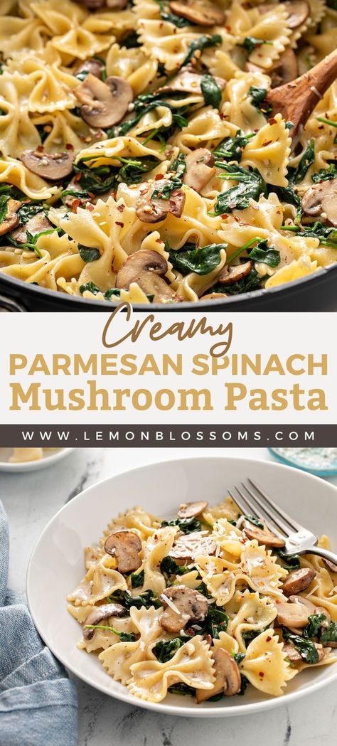 Spinach Pasta Sauce, Spinach Mushroom Pasta, Parmesan Spinach, Creamy Garlic Parmesan Sauce, Mushroom Pasta Sauce, Chicken Mushroom Pasta, Spinach Pasta Recipes, Garlic Parmesan Pasta, Pasta Skillet