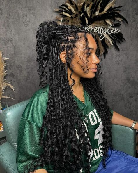 HOUSTON LOC STYLIST on Instagram: "Virgin Water Fall Locs 🌊 x 2.0 (extra curls)   April Bookings Will Open Tomorrow ♡  #locstyles #bobstyles #bohobob #invisiblelocs #houstonlocstylist #nyclocs #atlocs #texaslocstylist #waterfall #boholocshouston #protectivestyles" Faux Locs Hairstyles, Braids Hairstyles Pictures, Cute Box Braids Hairstyles, Quick Braided Hairstyles, Water Fall, Protective Hairstyles Braids, Pretty Braided Hairstyles, Braids With Curls, Human Braiding Hair