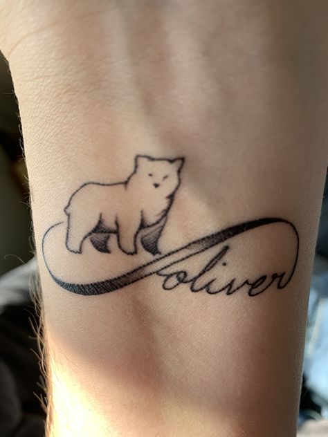 This tattoo was created by me for my son, obviously there is the infinity sign, his name is Oliver, and Ollie Bear, Bear, and Bear Bear are just a few of his many nicknames. His keepsake is a brown teddy bear that he himself named “brown”. I couldn’t be more pleased with how it turned out! ❤️🐻 Kid Name Tattoo Ideas Mothers, Kid Name Tattoo, Brown I, Original Tattoos, Infinity Sign, Bear Tattoo, Bear Bear, Brown Teddy Bear, Name Tattoo