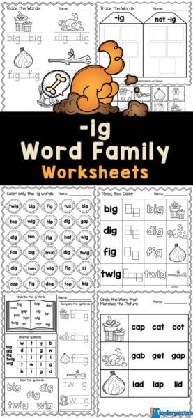 In Word Family Worksheets Free Printable, Ig Word Family, An Family Words Worksheets, Summer Math Kindergarten, Ig Word Family Worksheet, Og Word Family Worksheets, Short I, It Word Family Worksheet, Ick Word Family Worksheets