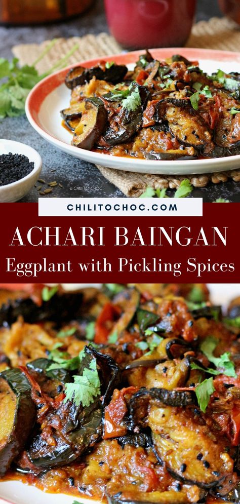 Achari Baingan, Roasted Eggplant Slices, Pickling Spices, Indian Vegetable Recipes, Aubergine Recipe, Asian Spices, Pickling Spice, Vegetarian Dish, Eggplant Dishes