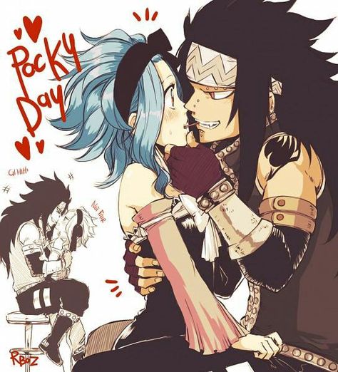 gajeel levy - Google Search Two Anime Characters, Nalu Fairy Tail, Laxus Fairy Tail, Gale Fairy Tail, Gajeel X Levy, Fairy Tail Levy, Pocky Game, Gajeel And Levy, Fairy Tail Family