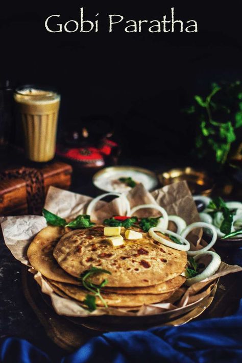 Gobi Paratha Gobi Paratha Recipes, Gobi Paratha, Indian Food Photography, Indian Flatbread, Spicy Cauliflower, Paratha Recipes, Food Photography Tips, Beef Recipes Easy, Vegetable Seasoning