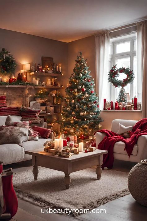 Christmas Interior Decor Ideas, Family Room Christmas Decor, Xmas Living Room, Ghibli Christmas, Yule Ideas, Porch Diy, Bedroom Scandinavian, 2024 Art, Elegant Christmas Decor