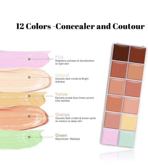 💚3 box correcting concealer 💚【12 Color Correcting Concealer】12 Color Correcting Concealer Palette With Concealer Brush, Cream Contouring Makeup Kit, Corrects Dark Circles Red Marks Scars,Longwear&Easy to Apply, Highlight and Contour, Tattoo Concealer, Light Mediumor creamy concealer for mature skin. 【Cream Contouring Makeup】Highlight or lowlight based on your facial features and needs. The Cream Concealer Palette works well to correct uneven skin tones. The green neutralizes redness, the orang Concelear Makeup Best, Correct Order To Apply Makeup, Contour Tattoo, Cream Contouring, Concealer Guide, Color Correcting Guide, Color Corrector Makeup, Best Color Corrector, Best Beauty Blender