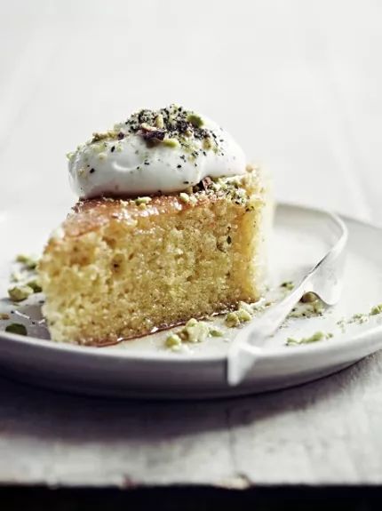 Soaked pistachio and citrus cake | Fruit recipes | Jamie magazine Citrus Cake, Semolina Cake, Torte Cupcake, Best Cake Recipes, A Piece Of Cake, Cupcake Cake, Piece Of Cake, Jamie Oliver, Fruit Recipes