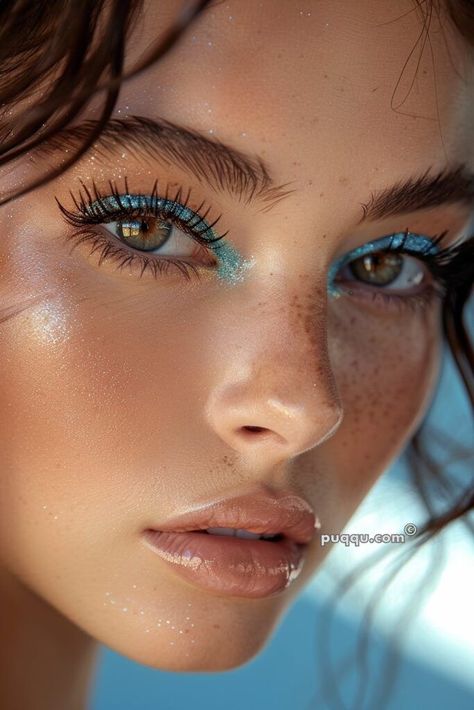 Festival Eye Makeup, Blue Eyeshadow Makeup, 90s Makeup Look, Blue Eyeshadow Looks, Beach Makeup, Mermaid Makeup, Blue Eyeshadow, School Looks, No Eyeliner Makeup