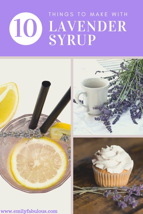 Here is a recipe for homemade lavender syrup and 10 ways to use it! Anyone can make this easy syrup and it adds a wonderful floral flavor and aroma to so many things, not to mention the pretty purple color. #lavendersyrup, #lavender, #easyrecipes, #homemadesyrup, #lavenderrecipes Baking With Lavender Syrup, Lavendar Syrup Recipes, Lavender Simple Syrup Uses, Lavender Syrup Drink Recipes, Recipes Using Lavender Syrup, Monin Lavender Syrup Recipes, Uses For Lavender Syrup, How To Make Lavender Syrup, Lavender Syrup Drinks