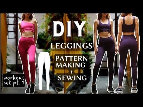 (14) HOW TO MAKE LEGGINGS FROM SCRATCH - PATTERN MAKING + SEWING TUTORIAL (workout set pt. 1) - YouTube Diy Leggings Pattern, Diy Leggings, Free Pdf Pattern, Fleece Leggings, Free Sewing Patterns, Leggings Pattern, Workout Sets, Pdf Patterns, Sewing Patterns Free