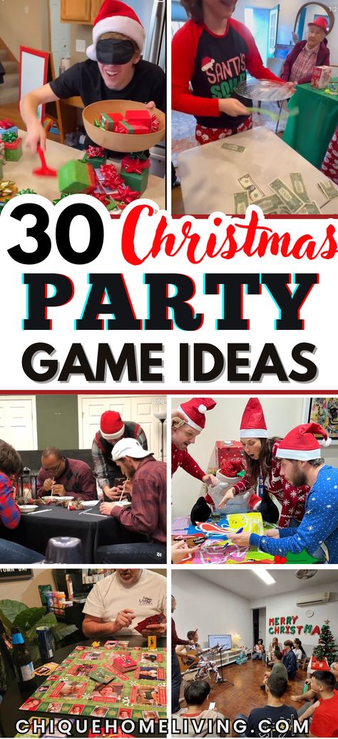 Turn your holiday gathering into an unforgettable celebration with these 30 Insanely Fun Christmas Party Game Ideas! 🎄 From classic favorites to creative new twists, these games are perfect for all ages. Try hilarious options like "Wrap the Mummy" gift wrap races, Christmas trivia challenges, or a "Pin the Nose on Rudolph" spin for kids. Adults will love festive drinking games, a White Elephant gift exchange, or a spirited round of holiday charades Christmas Children’s Party Games, Holiday Games Adults, Christmas Holiday Party Games, Christmas Games Work Party, Teen Xmas Party Ideas, Ladies Night Christmas Party, Staff Party Games Christmas, Christmas Eve Game Ideas, Childrens Christmas Party Games