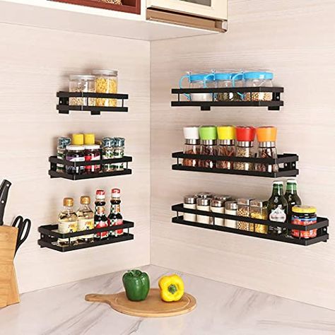 Wall Mounted Kitchen Shelves, Kitchen Organization Wall, Wall Spice Rack, Spice Rack Storage, Wall Mounted Spice Rack, Kitchen Shelves Organization, Wall Storage Shelves, Spice Storage, Kitchen Storage Rack