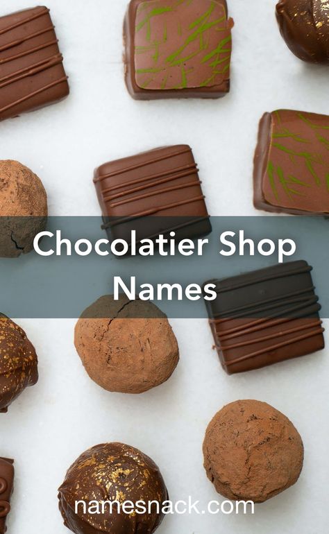 Name Chocolate Ideas, Chocolate Shop Names Ideas, Name For Chocolate Business, Candy Business Names, Brownie Business Name Ideas, Chocolate Names Ideas, Chocolate Business Name Ideas, Chocolate Brand Name Ideas, Nama Chocolate Packaging