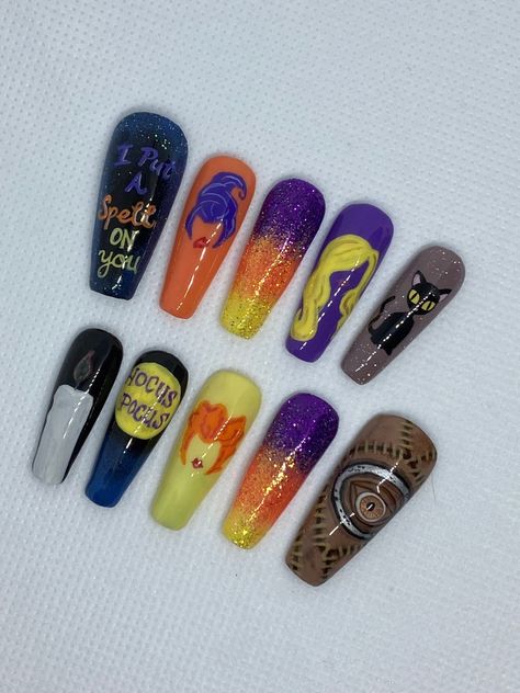 Halloween Acrylic Nails Designs, Hocus Pocus Nails, Designs Nails Art, Acrylic Nails Designs, Halloween Nails Diy, Horror Nails, Holloween Nails, Halloween Acrylic, Halloween Acrylic Nails