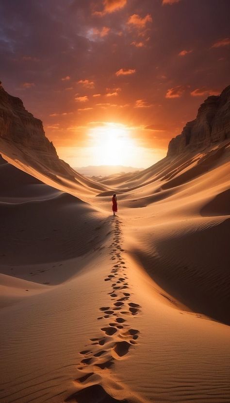 Sunset In The Desert, Footprints Wallpaper, Sunrise Aesthetics, Footprints In Sand, Desert Sand Dunes, Desert Pictures, Sunset Desert, Desert Sahara, Desert Aesthetic