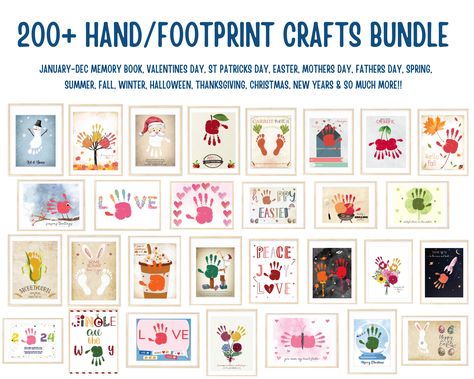 Ultimate handprint footprint bundle! Handprints and Footprints for mom, dad, grandma and grandpa and for all the holidays and seasons!!! #crafts #kidscrafts #artactivity #craftsforkids #memory #memorykeepsake #2024 #2023 #calendar #memorybook #toddlercrafts #valentinesday #valentinescrafts #easter #easterhandprint #valentinehandprint #stpatricks #stpatrickshandprint #mothersdaycard #mothersdaygift #momgift #dadgift #dadcard #grandmagift #christmas #xmas #halloweencraft #christmascraft #fallart Holiday Handprint Crafts, Dip Paint, Mothersday Cards, Footprint Keepsake, Footprint Crafts, Valentine Activities, Handprint Craft, Footprint Art, Handprint Art