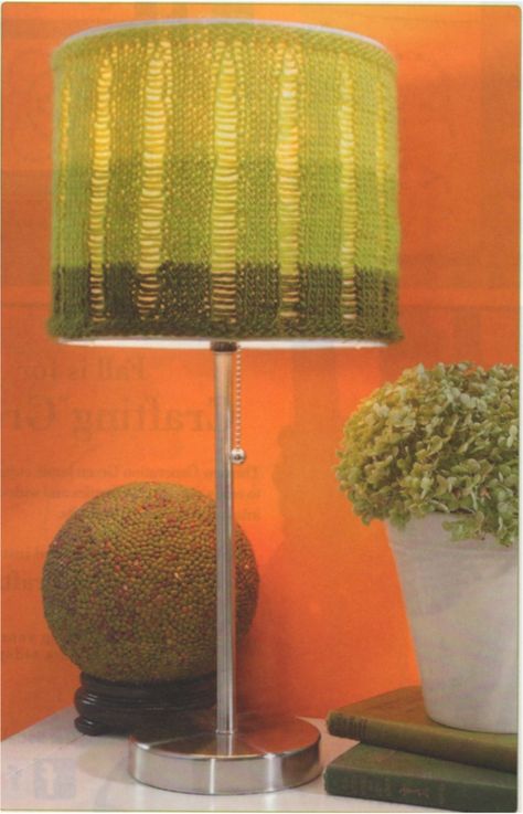 Knit Lampshade  for Crafts 'n Things Magazine Oct '11  Sheep(ish) yarn in colors: Lime(ish), Chartreuse(ish) & Olive(ish) Knit Lampshade, Knitted Lampshade, Crochet Lampshade, Crochet Inspo, Curtain Lights, Knitting Machine, Unique Lamps, Oct 11, Diy Knitting