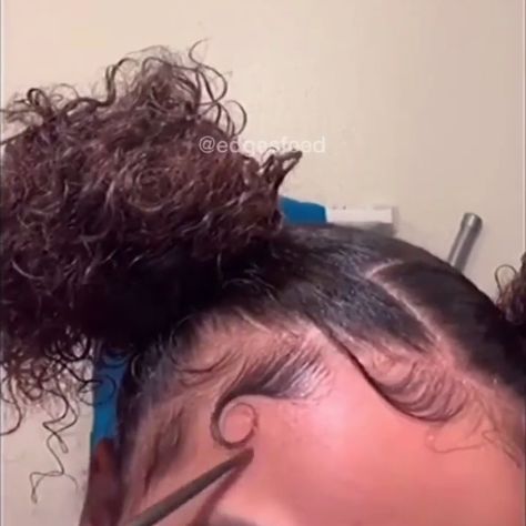 Prom Hairstyles With Edges, How To Do Swoop Edges, How To Do Curly Edges, Swoop Ponytail Curly Hair, How To Swoop Your Hair, Edges With Rhinestones, Swoop Edges, Cute Hairstyles With Edges, Peinados Con Baby Hair