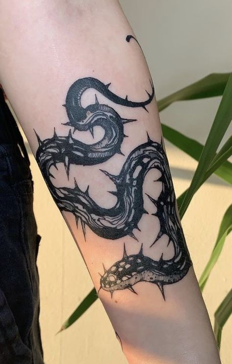 Spooky Snake Tattoo, Knee Snake Tattoo, Gothic Snake Tattoo, Gothic Sleeve Tattoo, Snake Skeleton Tattoo, Snake Skeleton, Thorn Tattoo, Skeleton Tattoo, Blackwork Tattoos