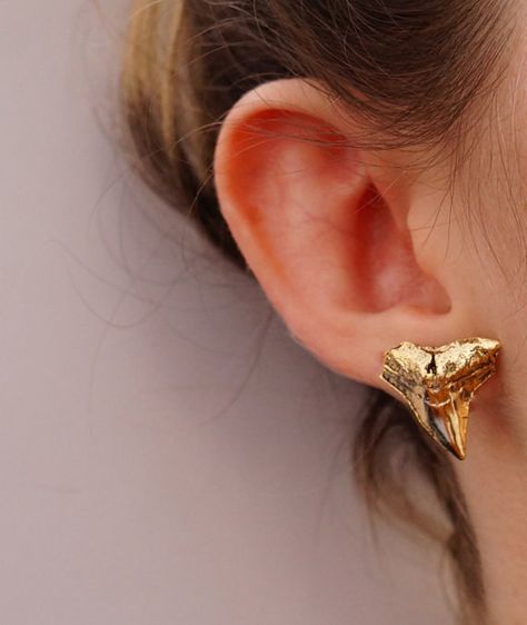 Teeth Earrings, Shark Teeth Jewelry, Large Gold Earrings, Tooth Jewelry, Rain Earrings, Black Gold Jewelry, Shark Tooth, Shark Week, Studs Earrings