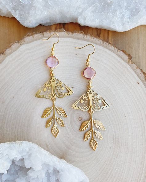 Fairycore Gold Dangle Jewelry, Whimsical Gold Mushroom Earrings, Nature-inspired Butterfly Earrings For Gift, Celestial Boho, Gold Butterfly-shaped Crystal Jewelry, Earthy Earrings, Nature-inspired Butterfly Charm Necklaces, Hanging Vines, Fancy Earrings