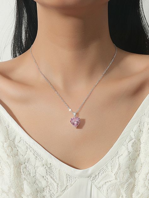 Pink Pendant Necklace, Pink Heart Pendant, Collar Rosa, Rose Gold Aesthetic, Pink Heart Necklace, Heart Type, Neck Pieces Jewelry, Soft Gamine, Heart Shaped Necklace