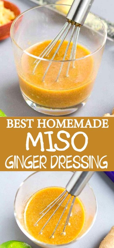 Vegan Singapore Recipes, Low Fat Dressing, Ginger Dressing Recipe, Miso Dressing Recipe, Homemade Miso, Ginger Salad Dressing, Miso Recipes, Miso Ginger Dressing, Healthy Dressing Recipes