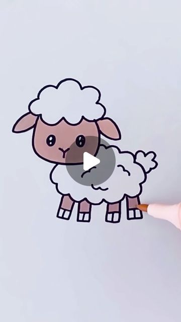 Drawing For Girls Easy, Kids Cartoon Drawings, Easy Sheep Drawings, Easy Kid Drawings Simple, Easy Kids Drawings Step By Step, Kids Drawing Ideas Easy Nature, Simple Art Drawings For Kids, Sheep Drawing Simple, Drawing For Kids Easy Children