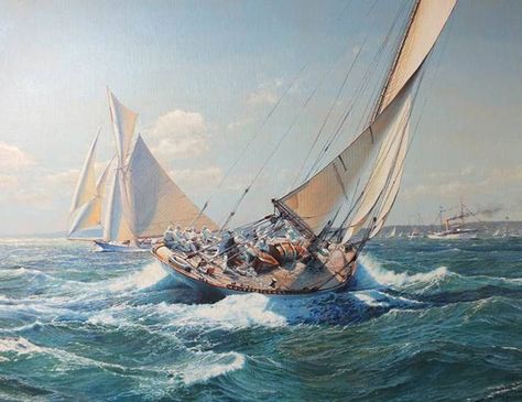 Summer Trials, Vigilant vs. Defender by Maarten Platje 70 x 90 cm oil Marine Artist, Navi A Vela, Nautical Painting, Maritime Art, Marine Painting, Marine Art, Ship Paintings, Boat Art, Oil Painting For Sale