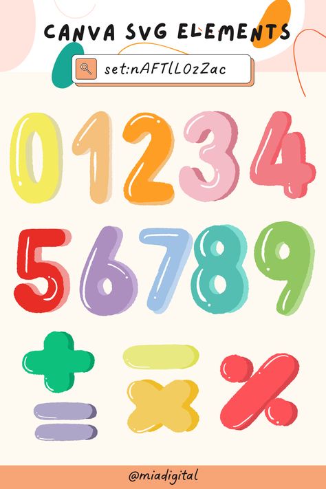 Canva SVG Elements - Colorful Numbers With Sh Canva Rainbow Elements, Canva Numbers Element, Angka Aesthetic, Canva Codes Elements, Canva Elements Letters, Goodnotes Fonts, Canva Keywords Elements, Font Canva Lettering, Colorful Numbers