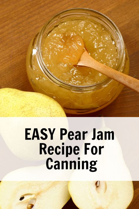 An open jar of pear jam with fresh pears beside it, with overlay text "easy pear jam recipe for canning", showcasing a delightful pear jam recipe for canning pear jam. Recipe For Pear Preserves, Pear Honey Recipe Canning, Canning Pears Easy, Pear Jam With Pectin, Pear Preserves Recipe Easy, Pear Preserving, Pear Jam Recipe Canning, Pear Perserves Recipes, Pear Canning Recipes