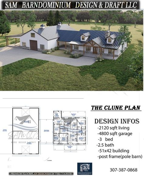 Sam Barndominium Design & Draft LLC Barndominium With Breezeway, Pole Building House, Metal Building Home, Pole Buildings, Barn Homes, Barn Style House, Pole Barn Homes, Barn House Plans, Pole Barn