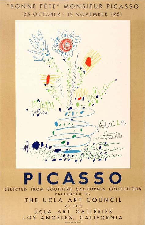 Picasso UCLA 1961 France / 1961 / Advertising Posters / Pablo Picasso / 99.5x63.5 Original vintage advertising poster for a… / MAD on Collections - Browse and find over 10,000 categories of collectables from around the world - antiques, stamps, coins, memorabilia, art, bottles, jewellery, furniture, medals, toys and more at madoncollections.com. Free to view - Free to Register - Visit today. #Posters #Advertising #MADonCollections #MADonC Plakat Design Inspiration, Picasso Prints, Pablo Picasso Art, Vintage Advertising Posters, Art Exhibition Posters, Picasso Art, Exhibition Poster, New Wall, Nautilus