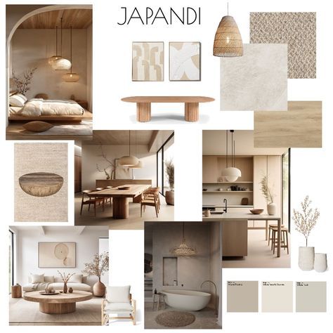 Japandi Mood Board Japandi Salon Design, Japandi Interiors With Color, Japandi Furniture Mood Board, Small Apartment Mood Board, Light Wood Mood Board, Mid Century Mood Board Interior Design, Scandanavian Mood Board, Japandi Style Moodboard, Japandi Board