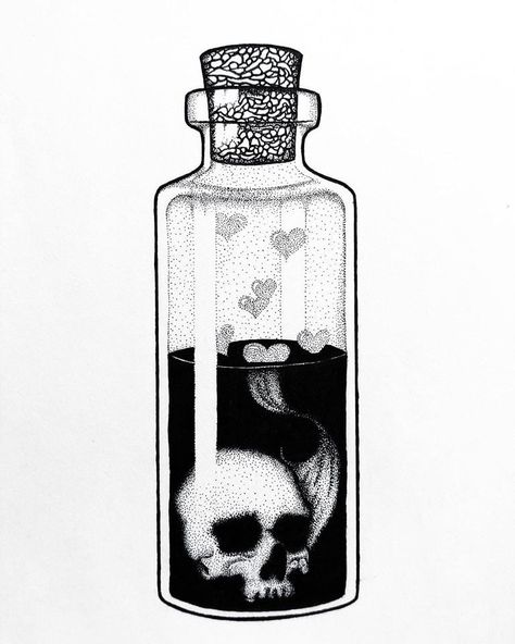 MelancholyMemento - Etsy Drawings With Fineliner, Cute Witchy Art, Ophelia Illustration, Ink Bottle Drawing, Witchy Drawings Art, Black Ink Art Illustrations, Illustration Art Tattoo, Witchy Drawings, Witchy Illustration