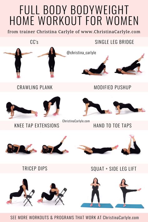 The Best Bodyweight workout for women from trainer Christina Carlyle. Made with 8 of the best bodyweight exercises, this quick bodyweight workout is quick, full body workout burns fat without equipment. https://christinacarlyle.com/bodyweight-workout/ Full Body Bodyweight Workout, Best Bodyweight Exercises, Christina Carlyle, Bodyweight Workout Routine, Workout Instructions, Best Body Weight Exercises, Holistic Fitness, Bodyweight Exercises, Workout For Women