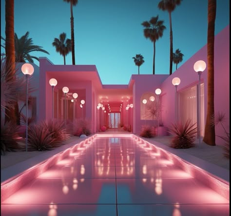 Barbie Mansion, Pink Mansion, Dream House Pictures, Pink Hotel, 80s House, Bali Villas, Mansion Exterior, 80s Interior, Dream Mansion