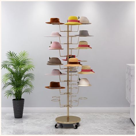 PRICES MAY VARY. ❧ HAT STAND RACK: This Hat Stand Rack is different from the general hat rack. It is floor-standing, the base has four wheels, you can move and place it at anywhere you want. This stand rack can be a display rack in a hat retail store or a hat storage rack in a cloakroom. ❧ PRACTICAL STYLING: Inspired by the lush trees that grow in nature. Simplicity reveals the wisdom of life. 35 positions where hats are placed, enjoy the collection of all kinds of hats, neat and tidy. Easy to p Home Made Target Stands, Freestanding Hat Stand, Aveda Salon Retail Display, Vintage Boho Shop Display, Horizontal Wall Hat Rack, Fabric Store Fixtures, Boho Shop Display Clothing Racks, Closet Hat Stand, Hat Collection Display Bedroom