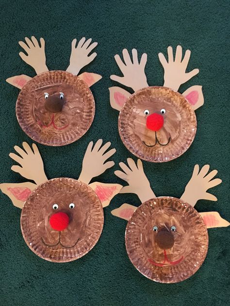 Preschool Christmas Crafts Reindeer, Paper Plate Reindeer Craft, Paper Plate Reindeer, December Lesson Plans, December Lessons, Preschool Christmas Activities, Christmas Preschool, Antler Crafts, Paper Plate Crafts For Kids