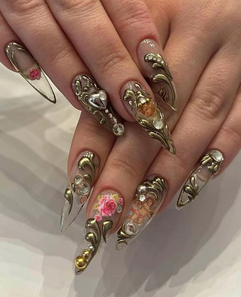 cherubs energy #goldnails #goldmolding #cherubnails #ornamentnails #chromenails #goldchromenails #3dnailart #gelxnails #stilettonails… | Instagram Cherub Nails, Gold Chrome Nails, Ideas Uñas, Nail Art For Beginners, Red Nail Designs, Nail Art Wedding, February 15, Pastel Nails, Nail Art Hacks