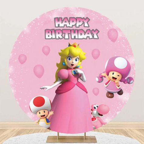 Shop Sale Princess Peach Happy Birthday Party Round Cover Folding Backdrop, Princess Peach Birthday, Peach Birthday, Send Package, Round Backdrop, Princesa Peach, Backdrop Photo, Vinyl Backdrops, Happy Birthday Parties