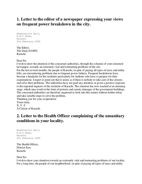 1. Letter to the editor of a newspaper expressing your views on frequent power breakdown in the city. Examination Hall, A.... Formal Letter Writing Format, Letter To Editor, Newspaper Drawing, Letter Writing Format, Formal Letter Writing, Teaching Class, Essay Structure, College Writing, Best Essay Writing Service