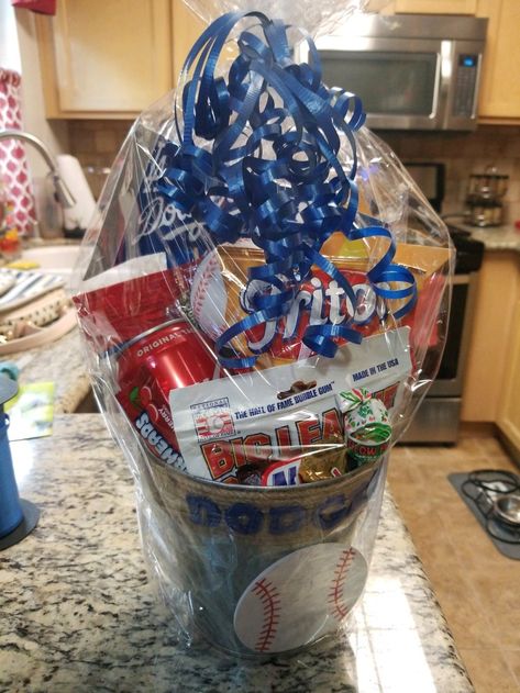 Dodgers birthday gift basket Senior Night Baseball, Birthday Gift Basket, Candy Bouquets, Birthday Gift Baskets, Senior Night, Candy Bouquet, Gift Basket Ideas, Basket Ideas, Gift Basket